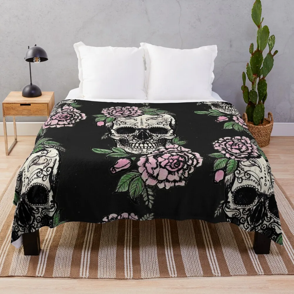 

Sugar Skull and Roses Throw Blanket Thermal Blankets For Travel