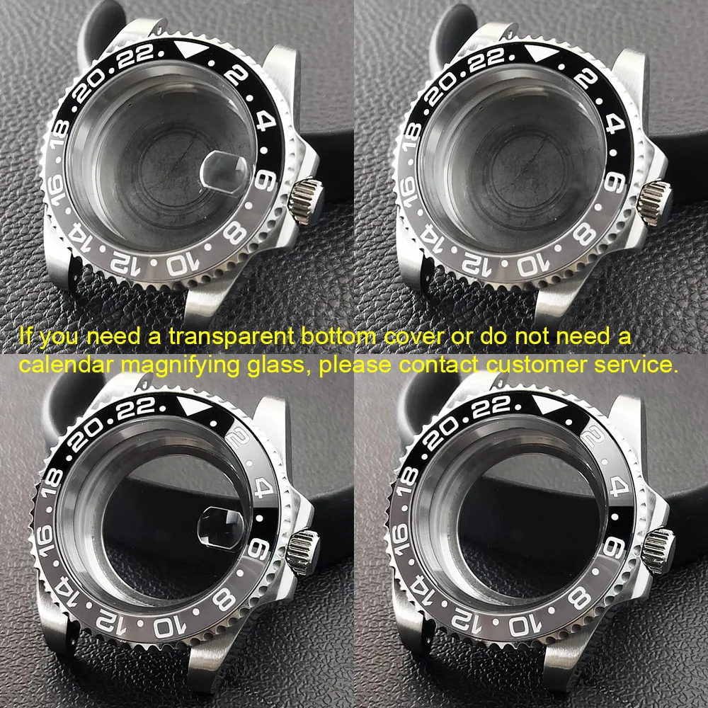 40MM Sapphire Glass GMT Bidirectional Rotation Watch Case with Accessories