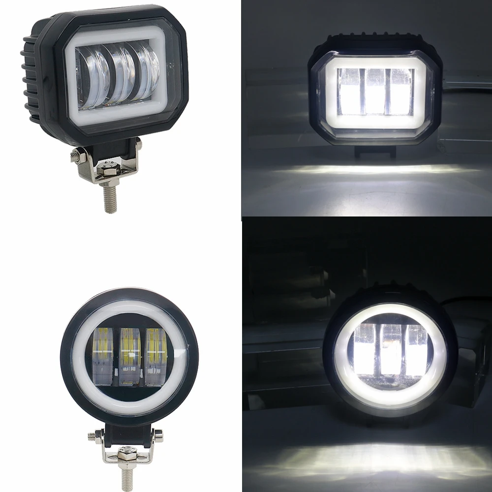 2PCS/1PCS Waterproof Round LED Angel Eyes Light Bar Portable Spotlights Motorcycle Offroad Car Truck Driving Boat Work Light car led light