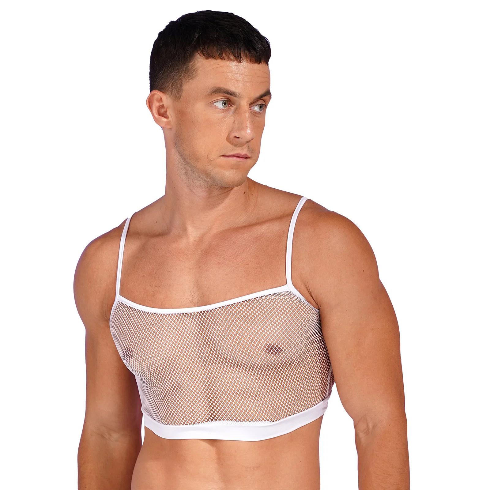 Mens Hollow Out Mesh Tank Tops Spaghetti Straps Sleeveless Vest