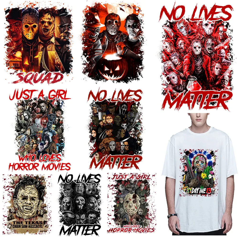 No Lives Matter Killer Clothes Stickers Zombie Iron On Patch Per Abbigliamento Halloween Heat Transfers On T-Shirt Top Decalcomanie