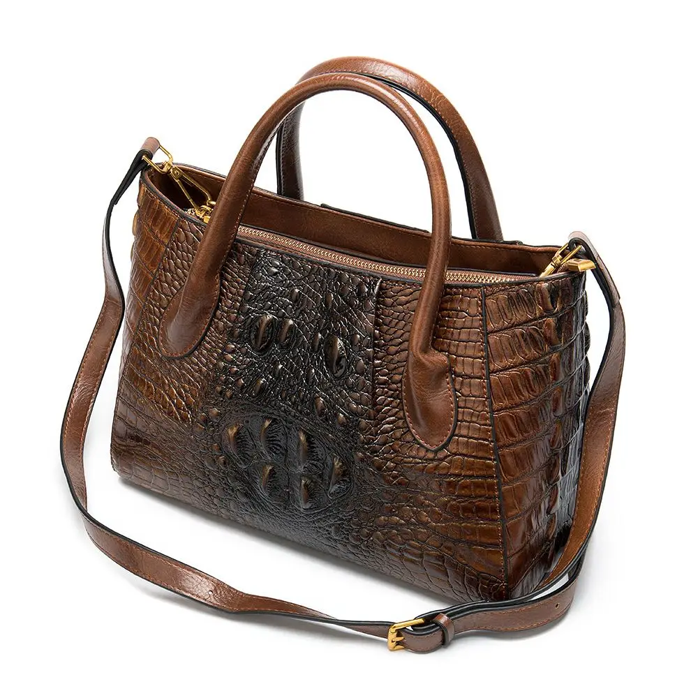 thumbnail image 1 of Bolso de mano de piel auténtica de lujo con estampado de cocodrilo para mujer, bolso de hombro tipo bandolera de piel de vaca de alta calidad y gran capacidad, 1 of 5