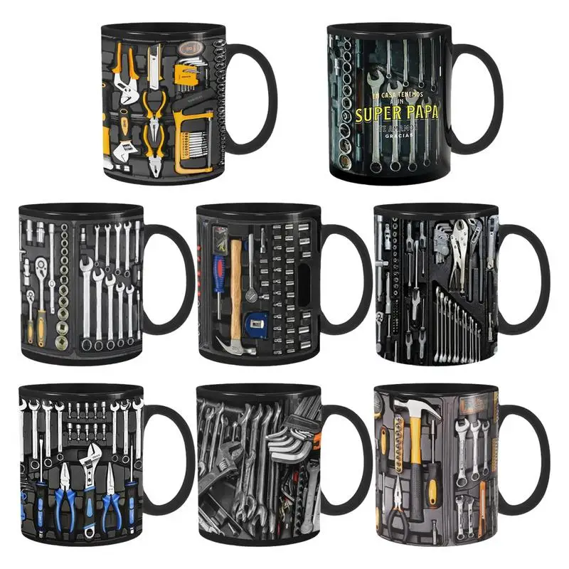 

Funny Coffee Mug Large Capacity Ceramic Tea Mug Black Ceramic Mechanic Toolbox Coffee Cup for Soup Water Juice Beer Wine