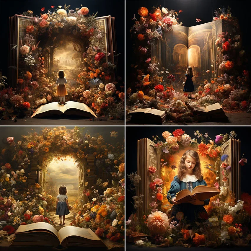 

Mehofond Photography Background Retro Magical Story Book Floral Kids Birthday Cake Samsh Portrait Decor Backdrop Photo Studio