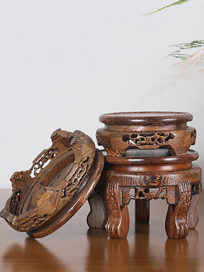 Wenge Solid Wooden Pedestal Display Stand, Carving Crafts, Vase Ornaments, Circular Bonsai, Buddha, Aquarium, Teapot Base Disp