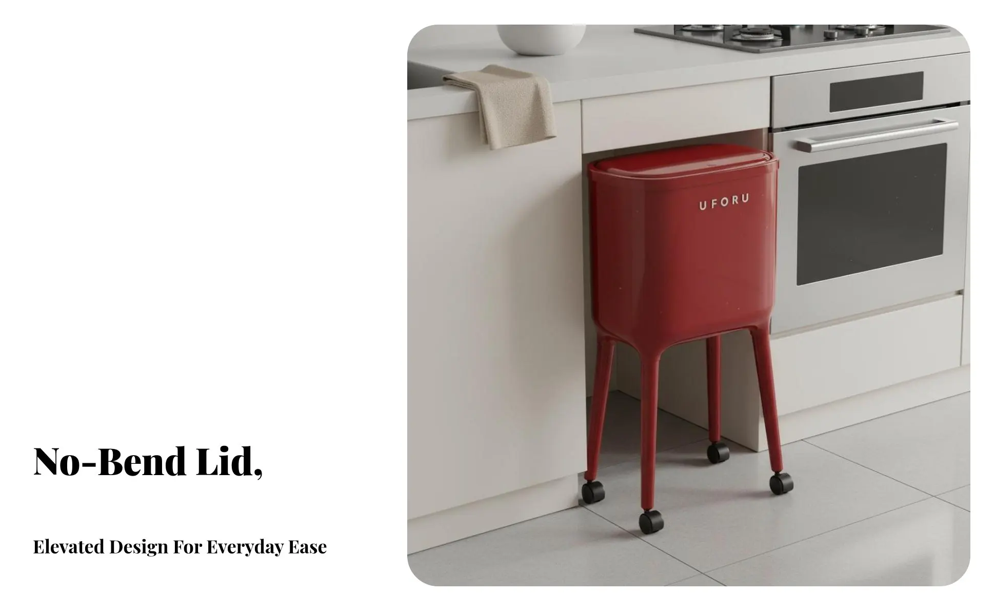 Trash Can with Wheels Large Capacity Press Top Garbage Can Rolling Kitchen Garbage Bin No-Bend Design Slim Kitchen Waste Basket