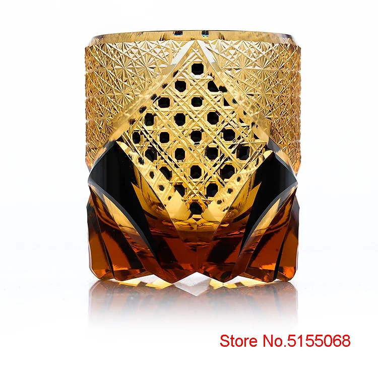 Description Picture 4 of itemJapanese Black Warrior Armor Edo Kiriko Whisky Rock Glass Amber Crystals Whiskey Cup High-end Wine Glass Hand Cut Brandy Snifter
