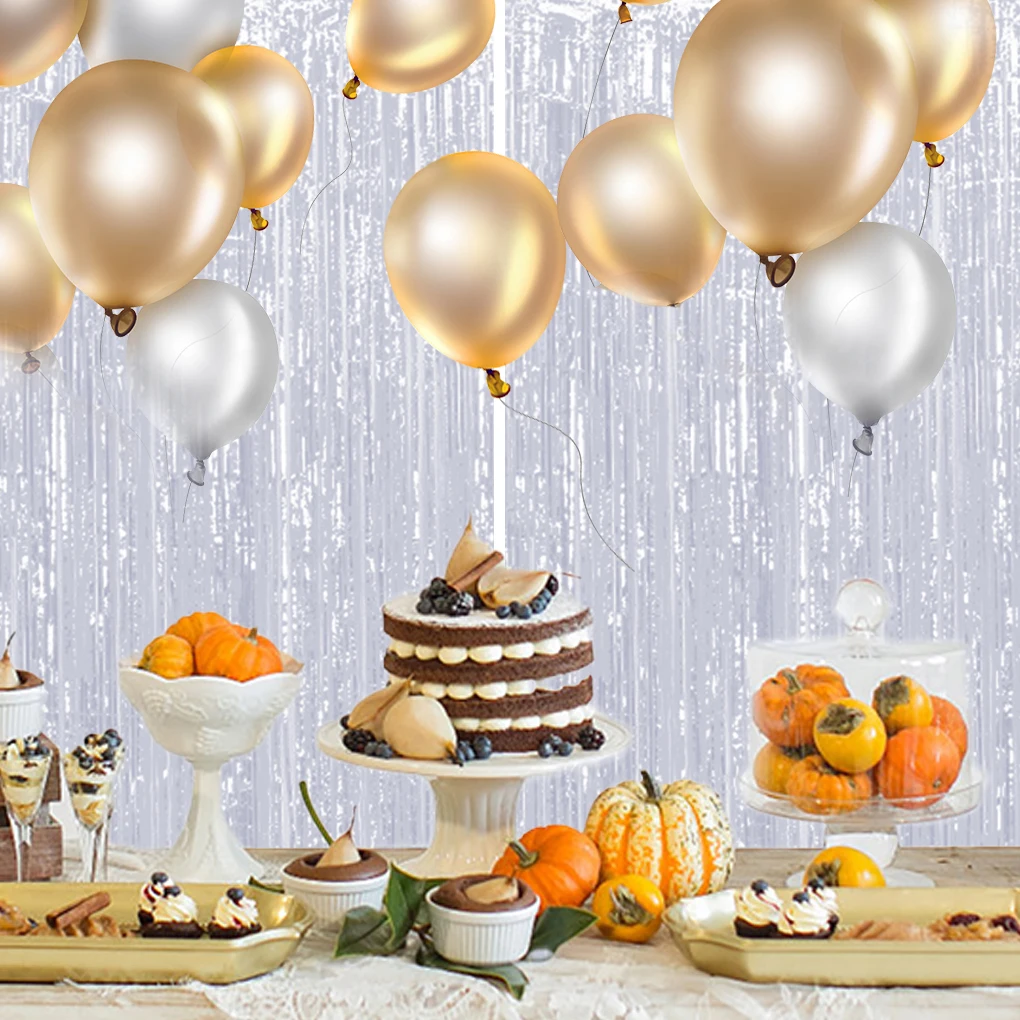 1pcs Set 9.8ft Gold Aluminium Foil Tinsel Curtain Backdrop For Birthday Party Photo