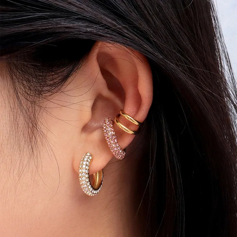2025 New Fashion Pearl Ear Cuff Bohemia Stackable C Shaped CZ Rhinestone Small Earcuffs Clip Earrings for Women Wedding Jewelry