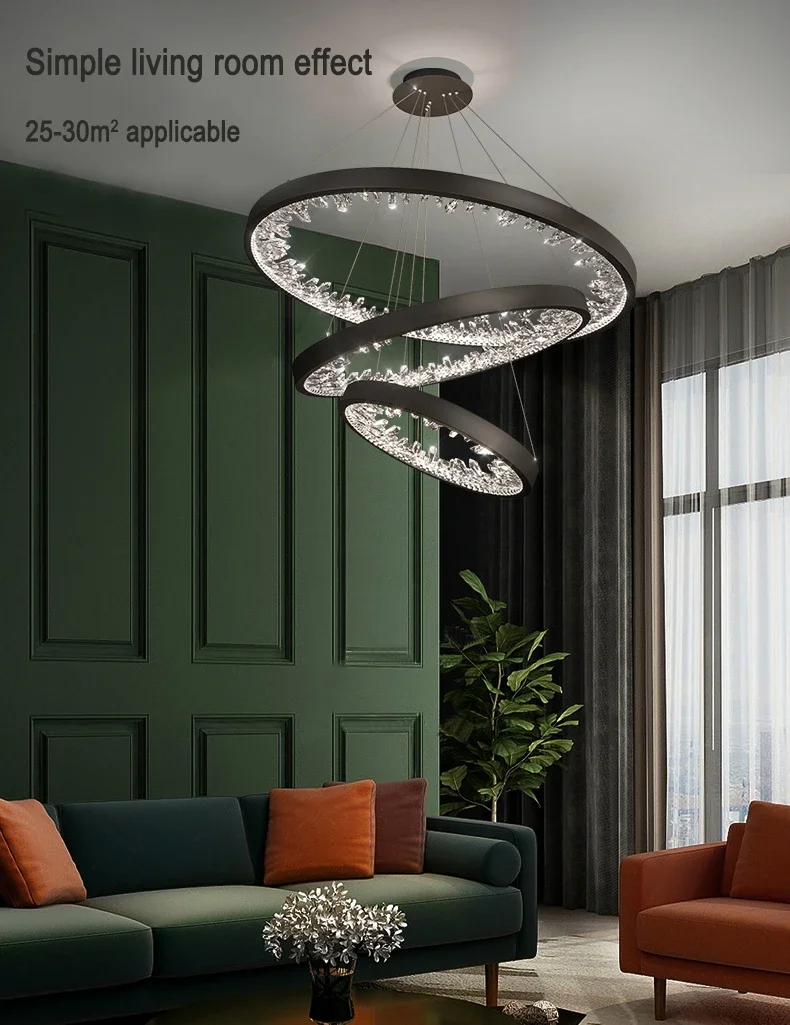 Description Picture 5 of itemModern Crystal Luxury Round Ring Chandelier For Living Room Restaurant Bedroom Kitchen Home Decor Black/Gold Pendant Light