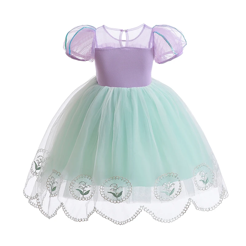 Vestidos hinchados para niñas, disfraz de princesa verde de reina Rapunzel, ropa de lentejuelas de 2 a 8 años, 2023