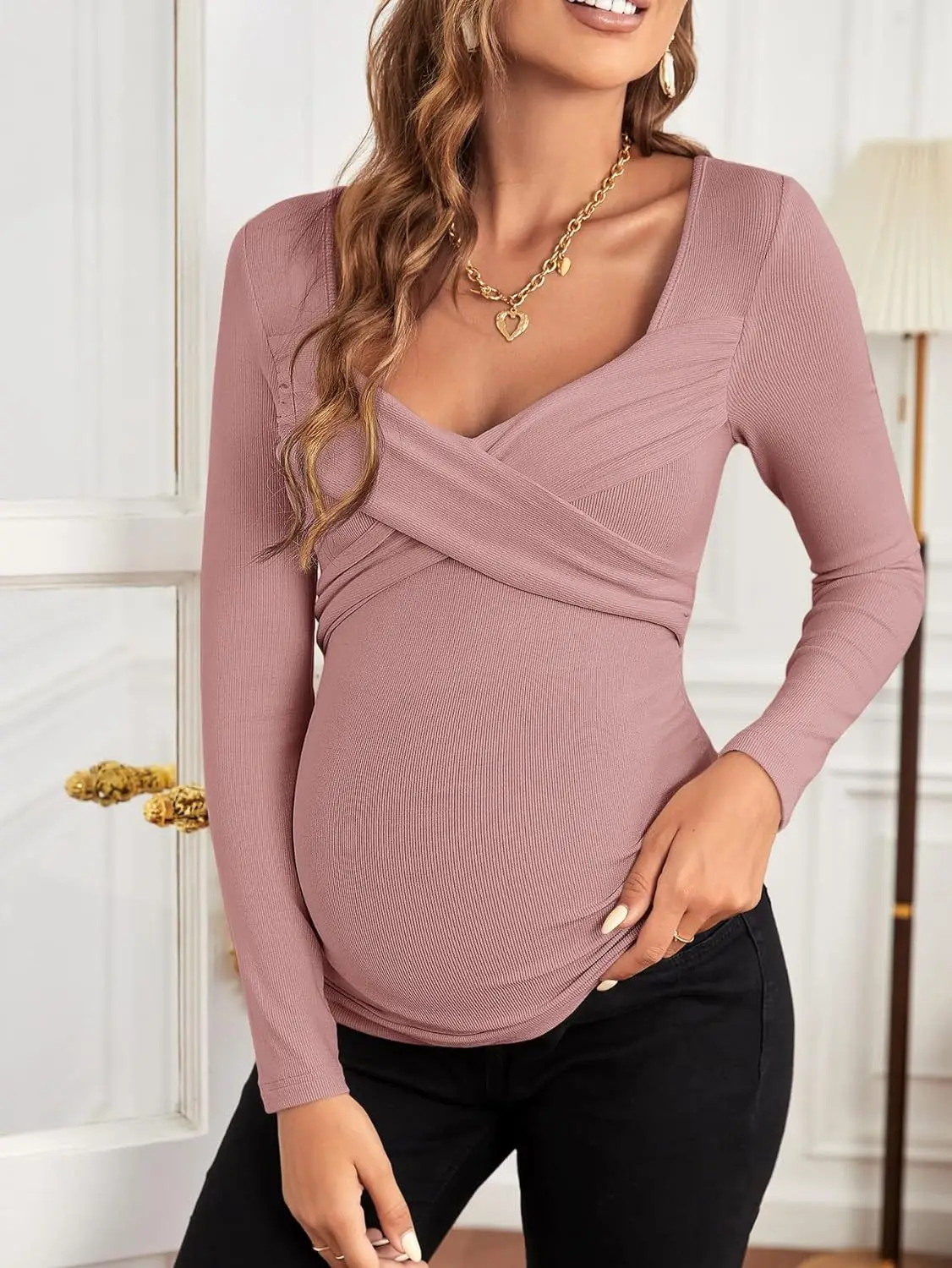 Women Maternity Breastfeeding Tee Nursing Tops Solid Long Sleeve T-shirt Plus Size S-XL Maternity Clothing Tees 4