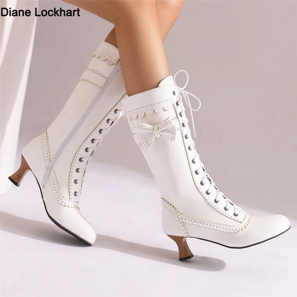 Victorian Cream Lace Up Heeled Boots Vintage Fashion 10 Endicott