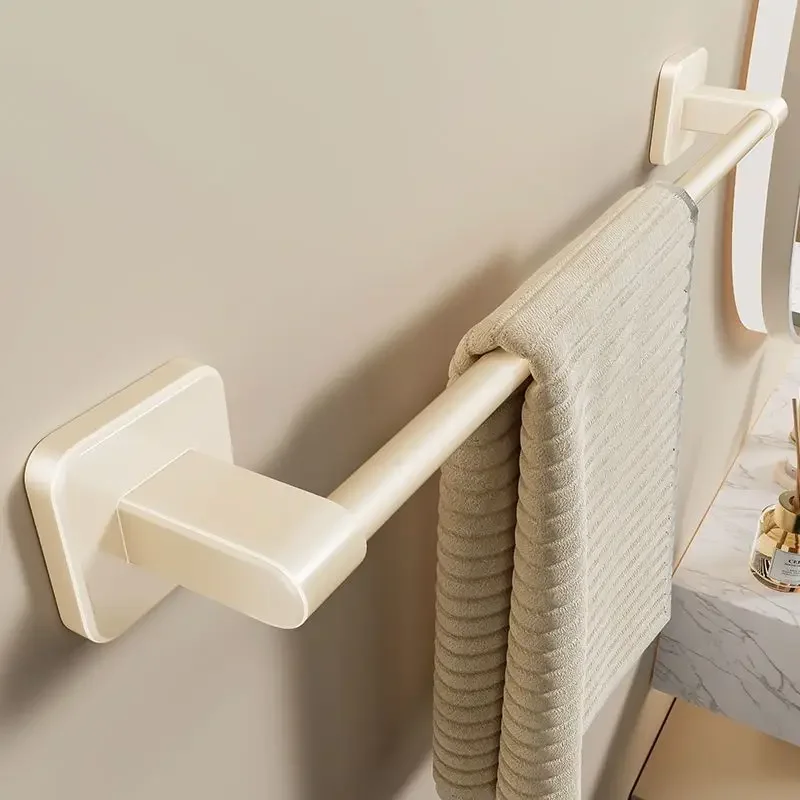 Milk white towel rack, bathroom free punching, bathroom rack, shelf, wall-mounted toilet, toilet towel hanging rod, single rod.