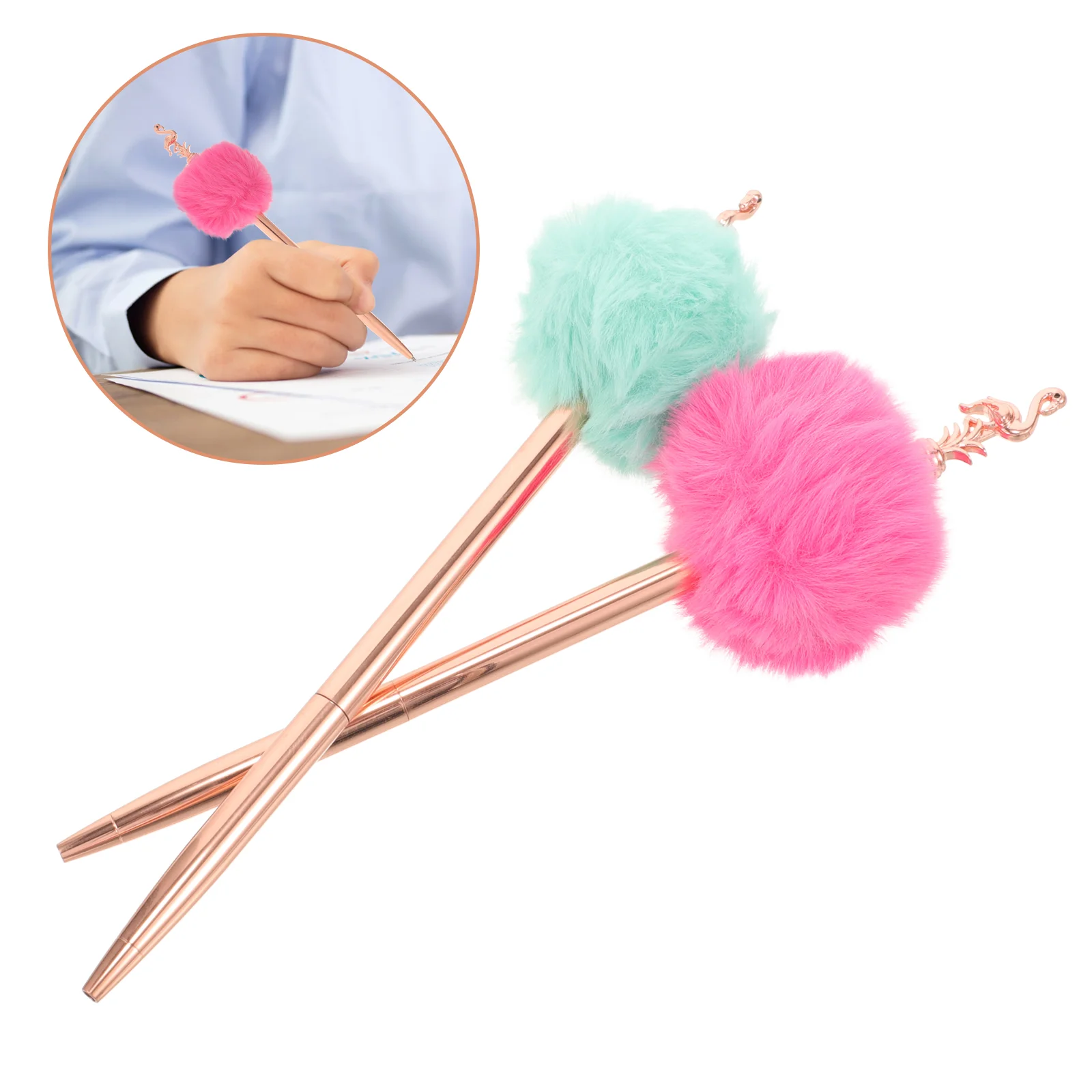 Cabilock Swan Pom Pom Pen 2Pcs Cute Novelty Fuzzy Pens Fluffy Ball Writing Ballpoint Pens