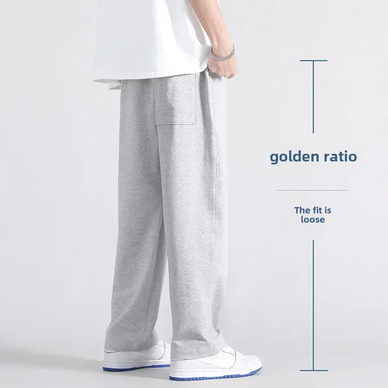 Autumn Casual Trousers Men's Loose Fit Sweatpants Wide Leg Straight Pants Grey Colour Seasonal Pants For Men 2