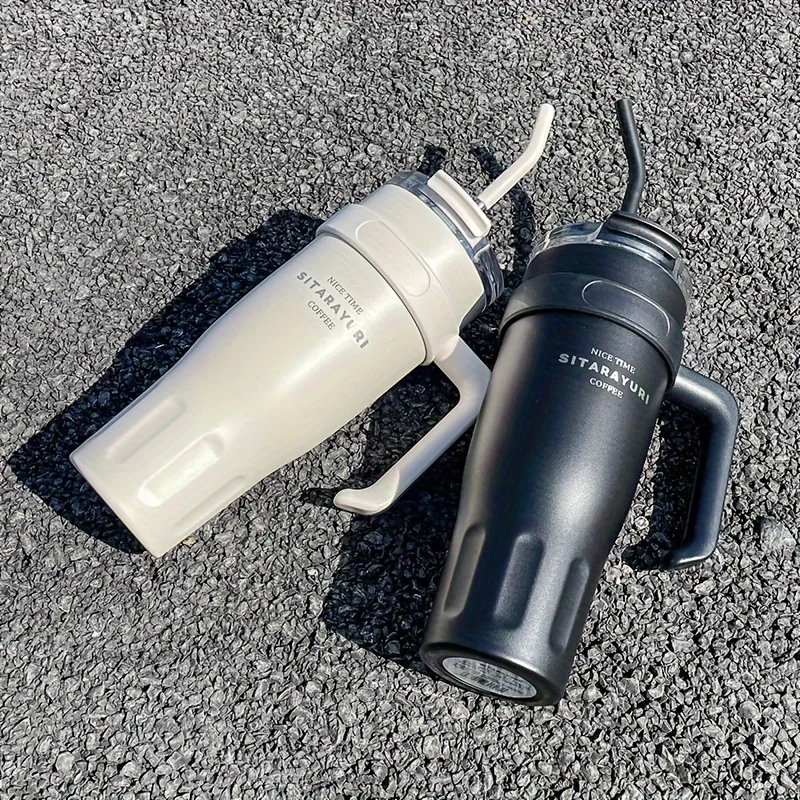 Large Capacity Water Cup 1100ml Car Insulation Cup Simple Office Straw Cup Stainless Steel Ice Tumbler Hydro Flask