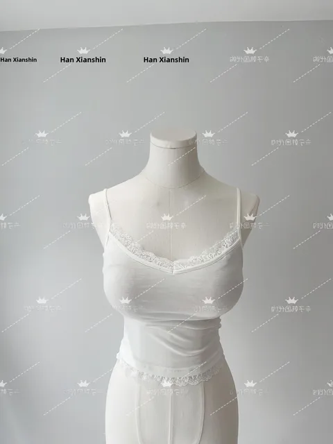 5STUDIO Lace Trim Panelled  Color Tight Strap Vest ort Length Cotton 00% Women's Faion Summer Seasonal Wear