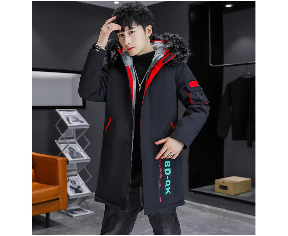 DIMUSI Winter Men's Mid-Long Parkas Coats Male Thermal Hooded Jackets Men Classic Fur Collar Fleece Liner Padded Jacket Clothing