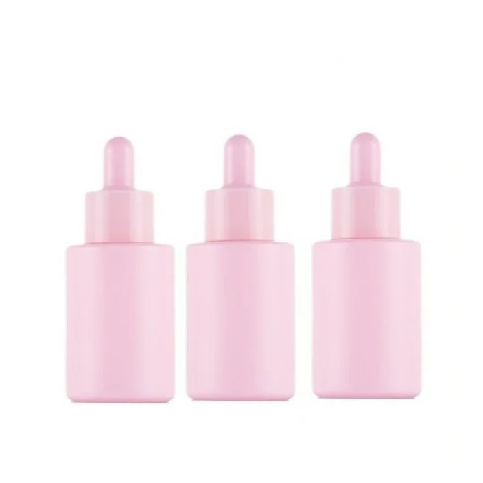 

In stock wholesale custom logo pastel color pink blue 30ml glass serum bottle white dropper bottle 1 oz