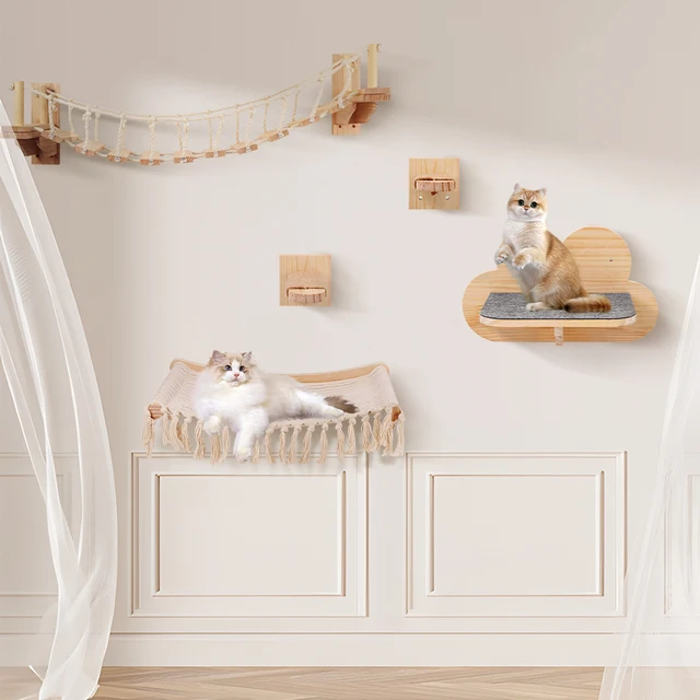 Cat Hammock Wall Mounted Shelf Qiang's Tassel Cat Hammock Cat Furniture for Sleeping, Playing, Climbing and Resting 2
