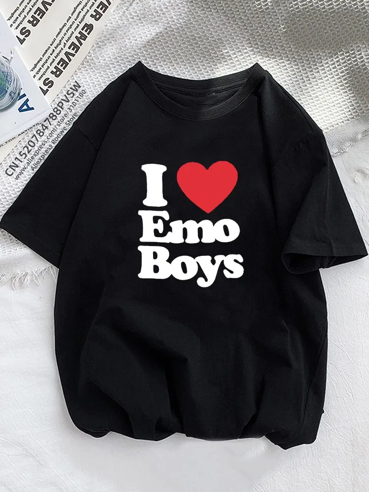

I love Emo Boy Grunge Women T Shirt Girl Graphic Printed Fashion Harajuku 2023 Streewear Clothes Causal Female Y2K Tops Tee