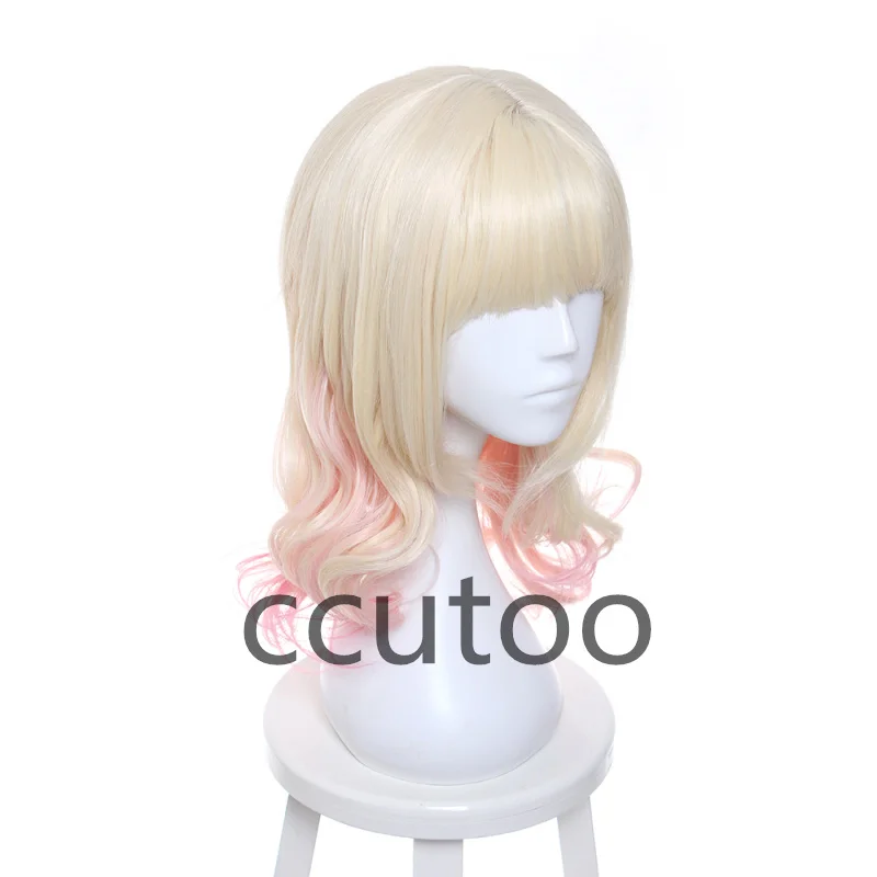 ccutoo Diabolik Lovers Komori Yui 40cm 핑크 블론드 옴브레 믹스 컬리 미디엄 플랫 뱅 스타일 합성 헤어 코스프레 가발