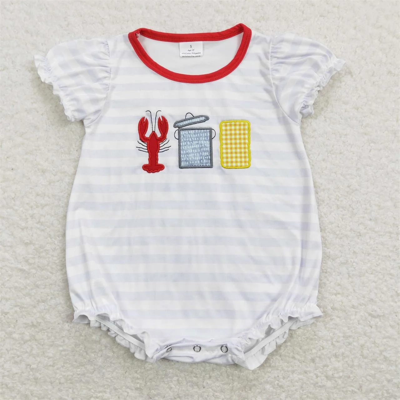 

Wholesale Baby Girl Toddler Romper Kids One-piece Newborn Embroidery Crawfish Coverall Bodysuit Short Sleeves Stripes Jumpsuit