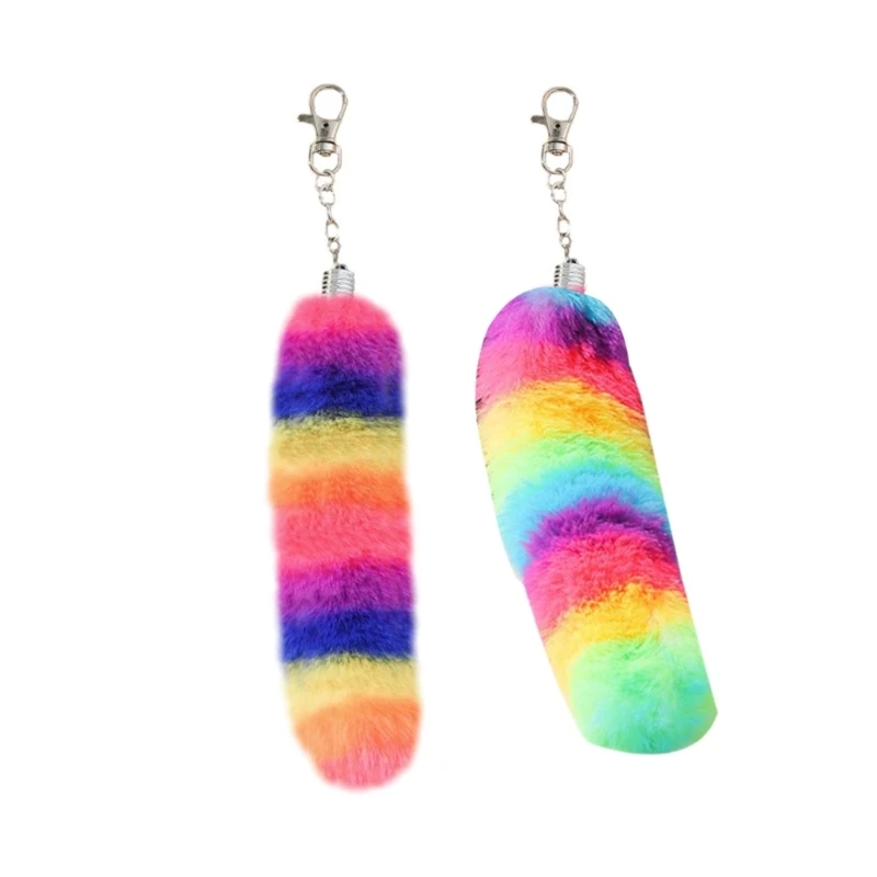 Rainbow Tail Plush Ornament Lovely Furry FauxFurs Key Chain Backpack Hanging Decors Handbag Accessory Women Girls DropShipping custom stainless nameplate wallet women handbag customized metal plate logo other bag part