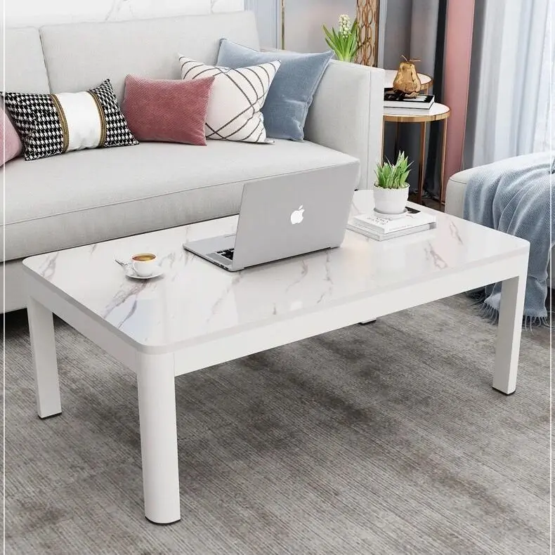 Simple rectangular imitation marble pattern wood coffee table 6