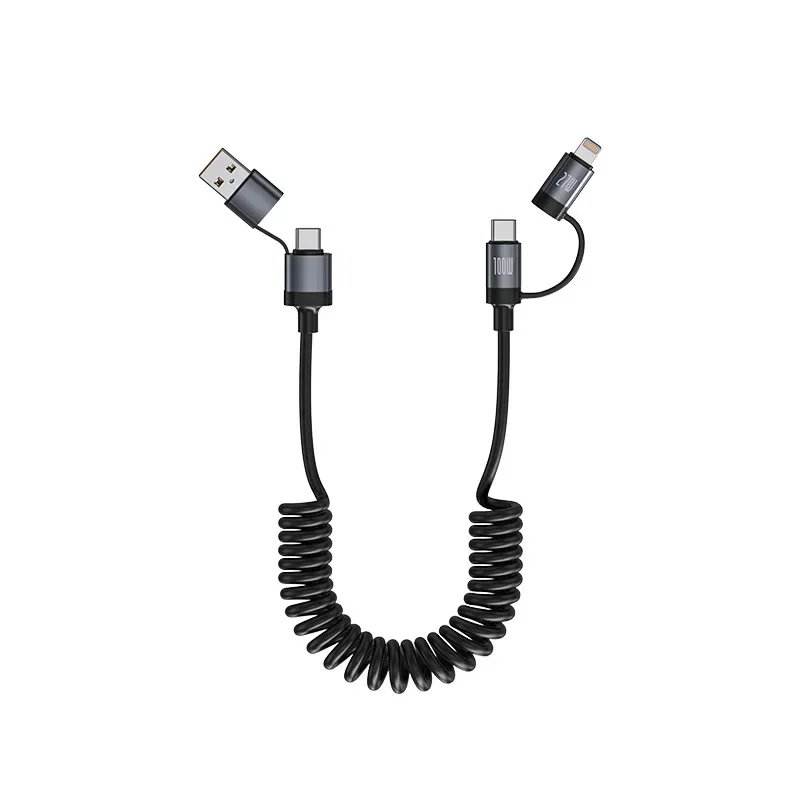 100W 스프링 데이터 케이블 USB 타입 C 아이폰 16 화웨이 삼성 6A 확장형 4-in-1 리트랙터블 USB C 고속 충전 케이블