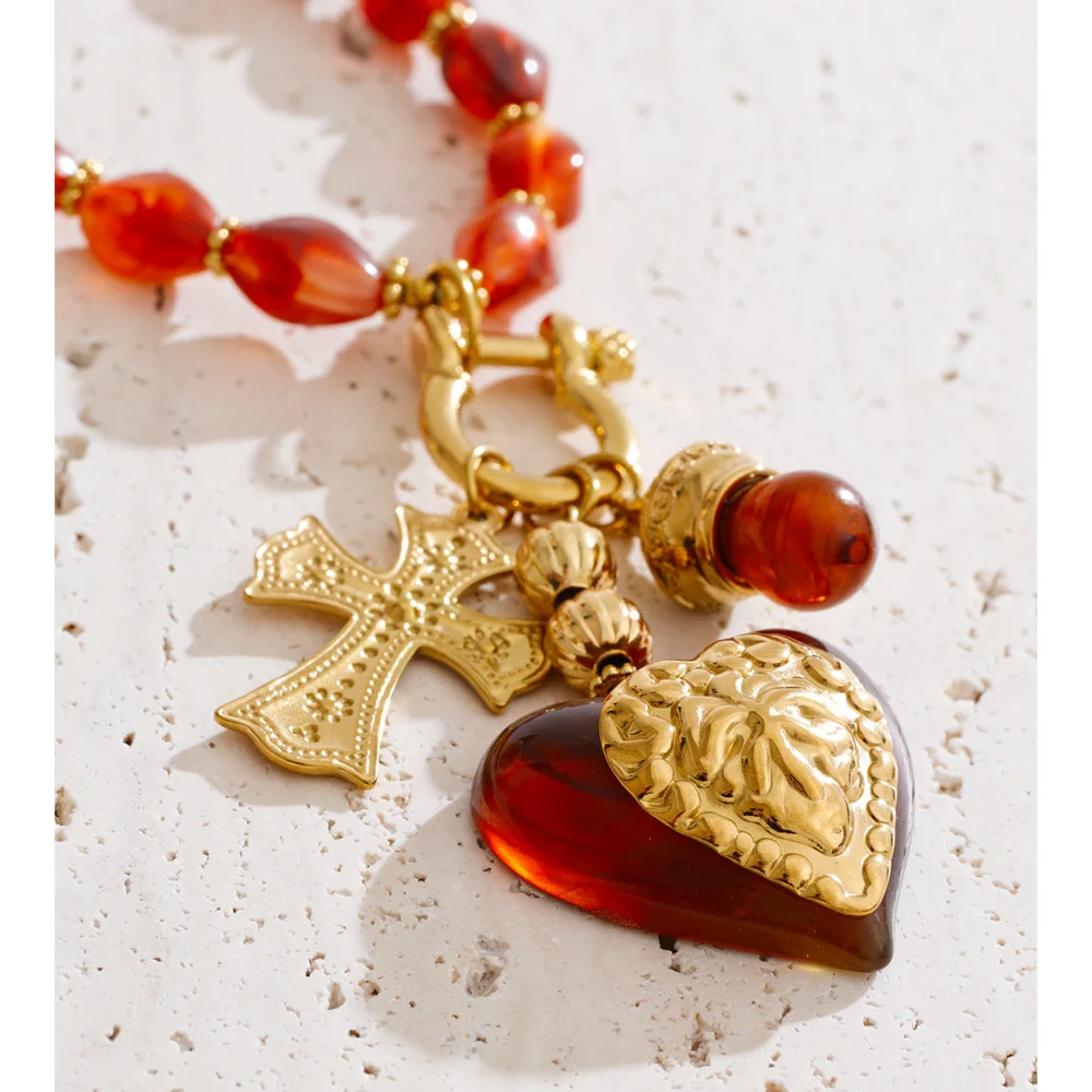 Yhpup Handmade Necklace Amber Acrylic Resin Beads