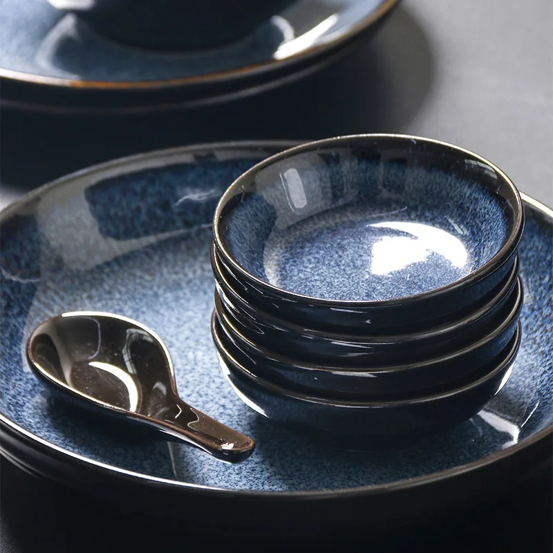 Nordic Creative Ceramic Blue Flat Plate Salad Deep Dish Western Food Plate Fashion Household Tableware Dish for Kitchen