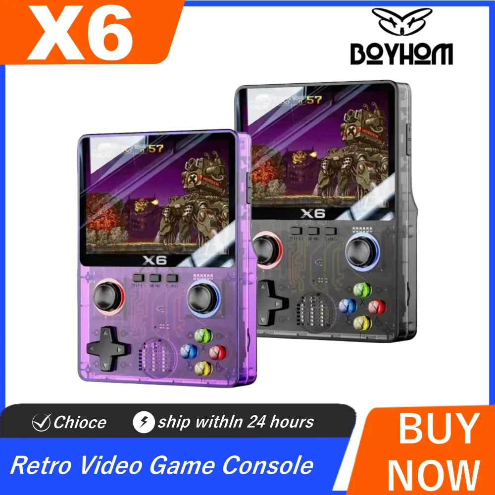 BOYHOM X6 3.5Inch IPS Screen Video Game Consoles Handheld Game Player Dual Joystick 11Simulators GBA Video Game Console for Kids Gi