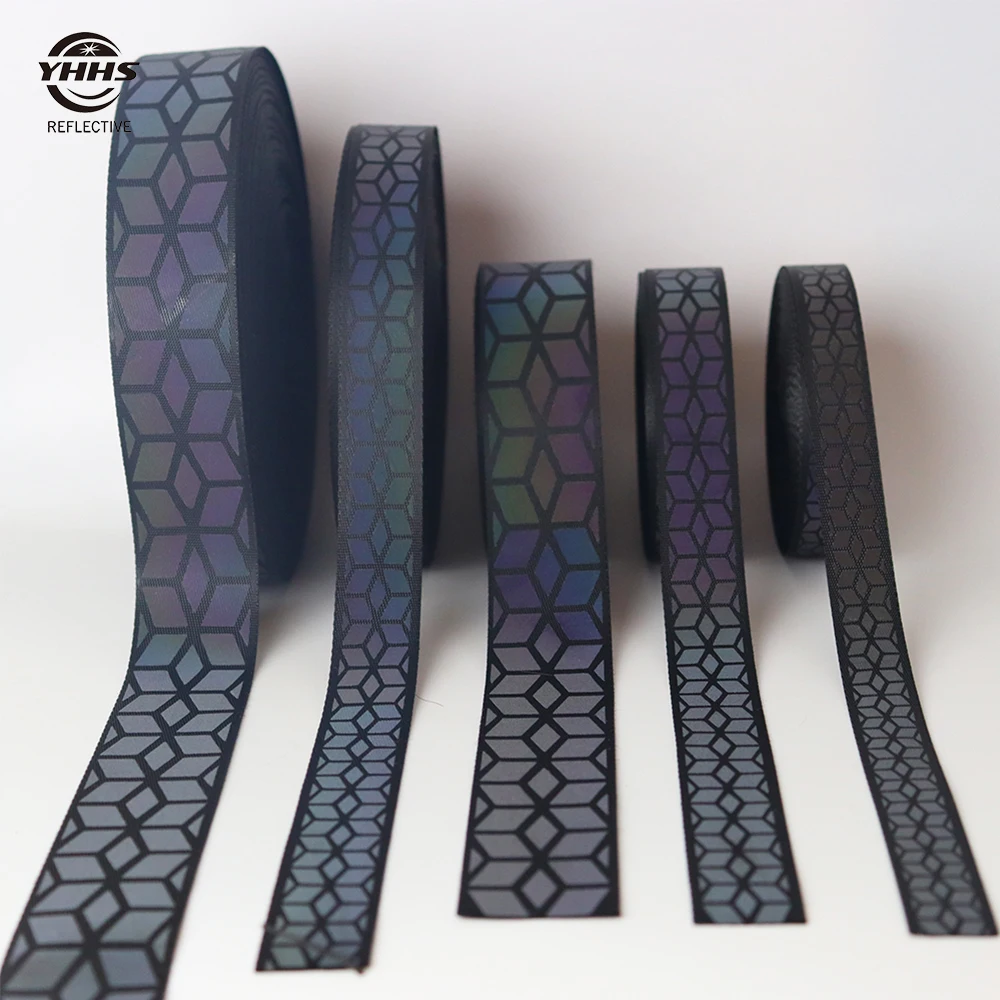 Rainbow Reflective Webbing High Visibility Black Magic Gradient Garment Accessories Sewing On Clothes Shoulder Strap 5Meters Reflective Tape Bands Reflective Tape