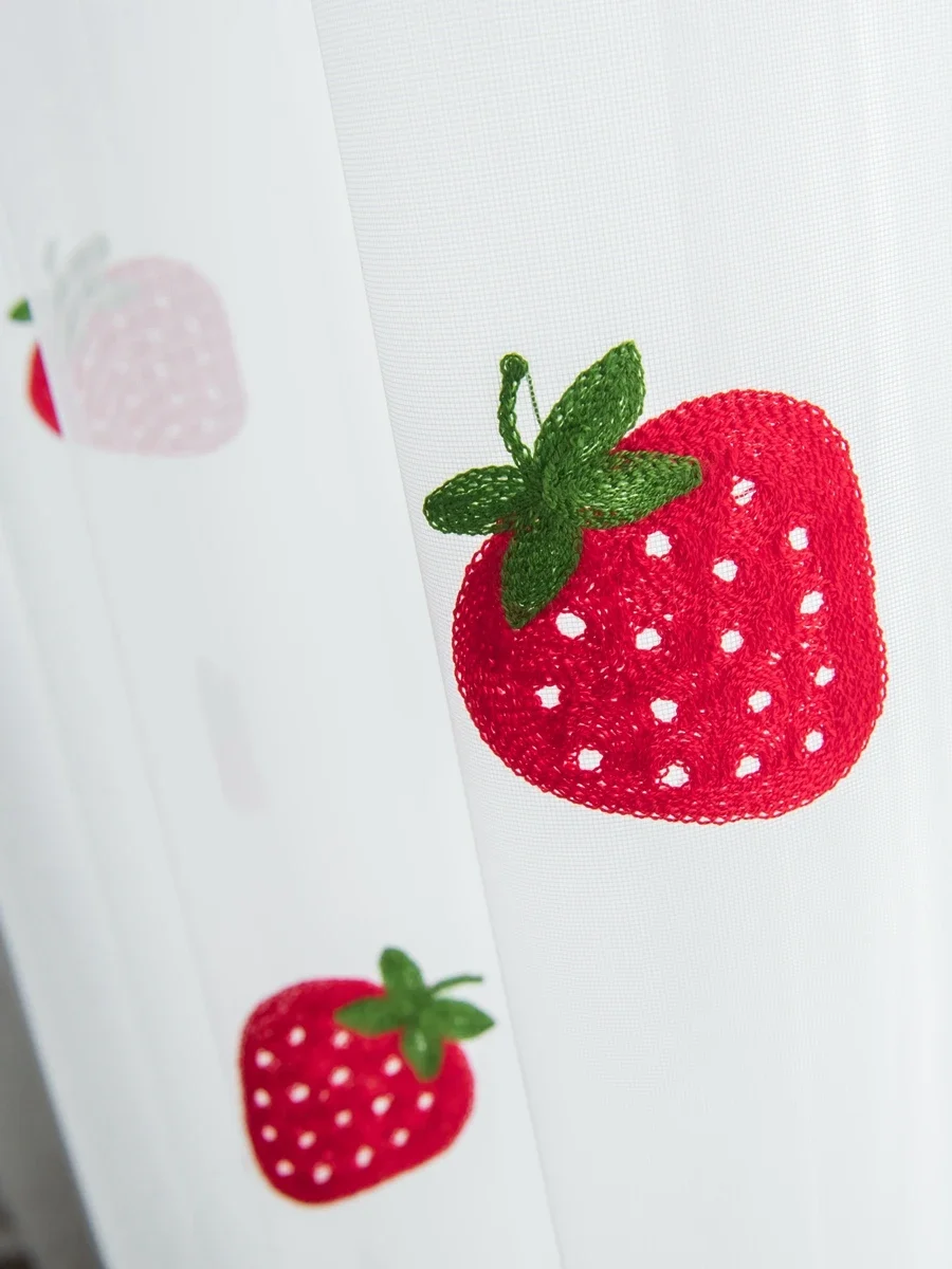 Decor Curtains Embroidered Curtains Window Curtains Modern Minimalist Fruit Tulle For Kitchen Bedroom Cute Strawberry Embroidery Curtains For Bedroom For Living Room Home Decor