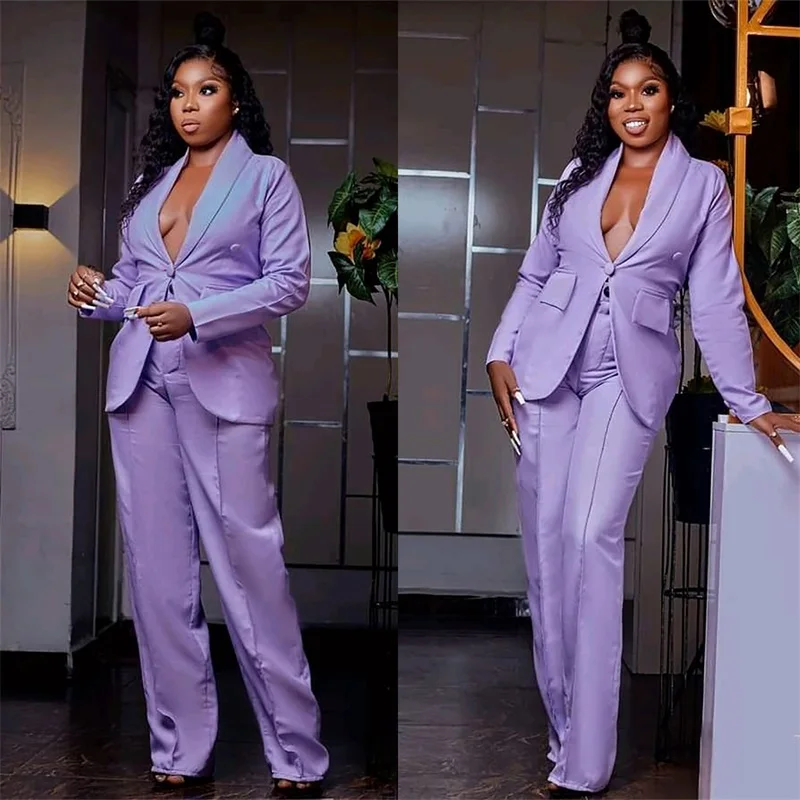 

Plus Size Spring Women Suit Set Blazer+Pants 2 Pcs Loose Formal Office Coat Jacket One Button V Neck Prom Dress Custom Made