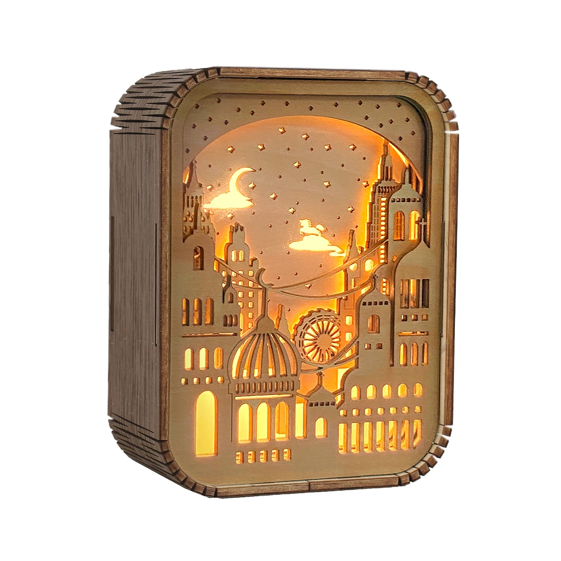 

3D Hollow Carving Wooden Table Lamp Night Lights Led Wood Light Starry Sky Portable Touch Usb Rechargeable Desktop Lamp Decor