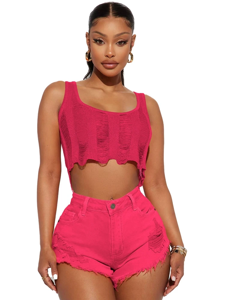 

Рваные джинсовые шорты HAOYUAN с дырками, женская модная летняя одежда с высокой талией, сексуальные джинсовые шорты, уличная одежда