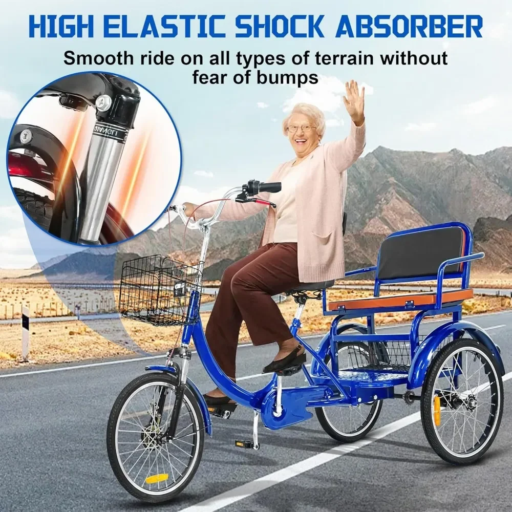 20 Inch 3-Wheel Trike for Adults with Seat and Front and Rear Baskets 6