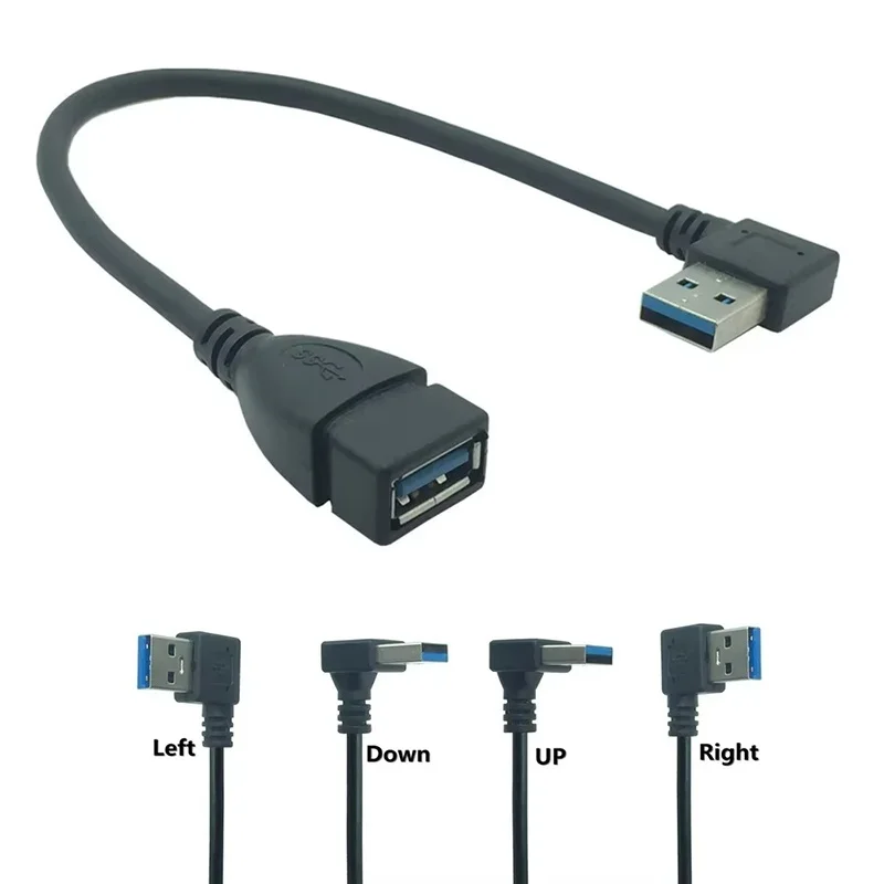 USB 3.0 Angled Extension Cable - A Male to A Female 90-Degree Adapter Cord