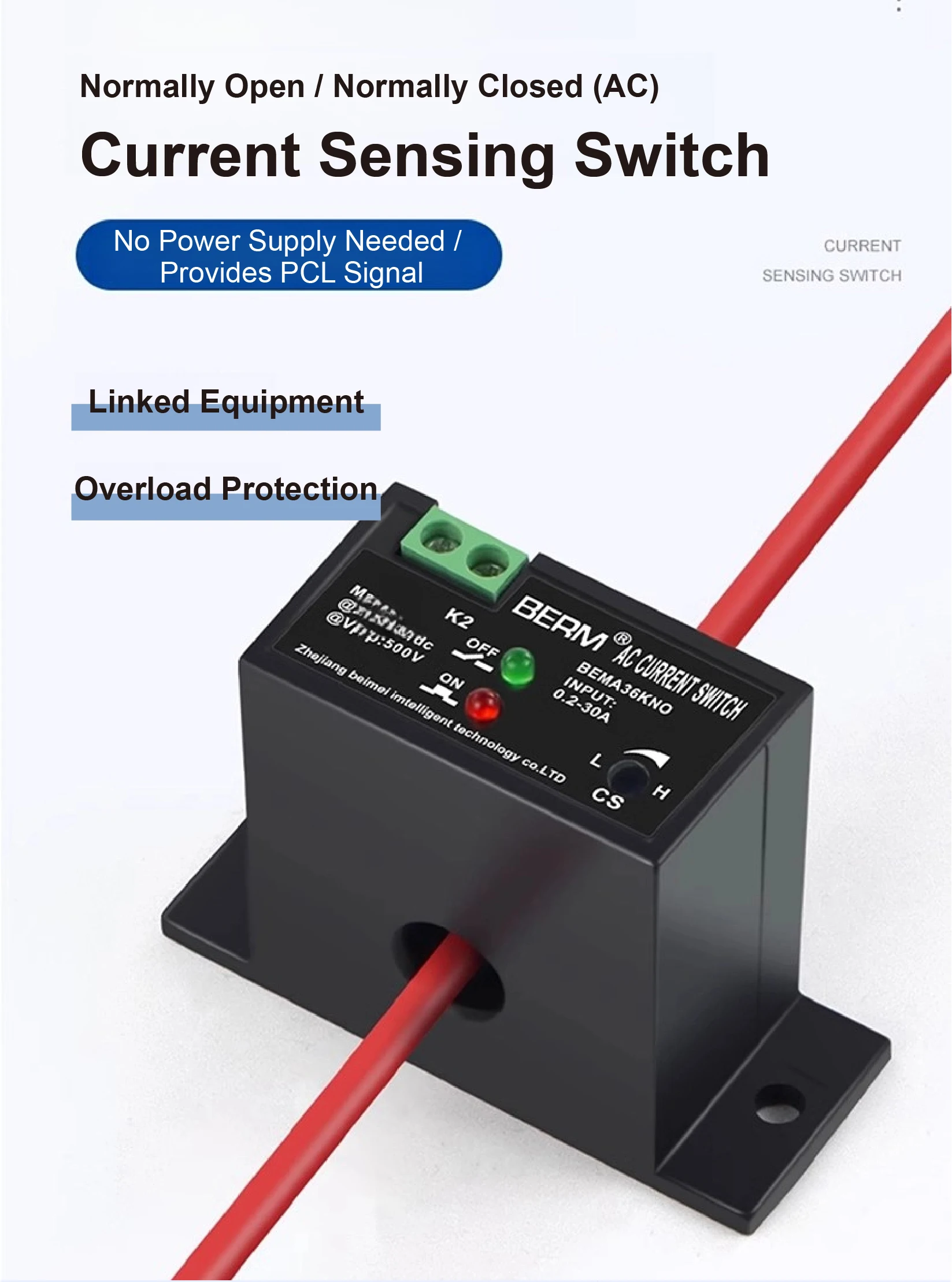 BEMA36K BEMG30 BEMA200 Self Powered AC Current Switch 0.2‑30A Adjustable Relay N