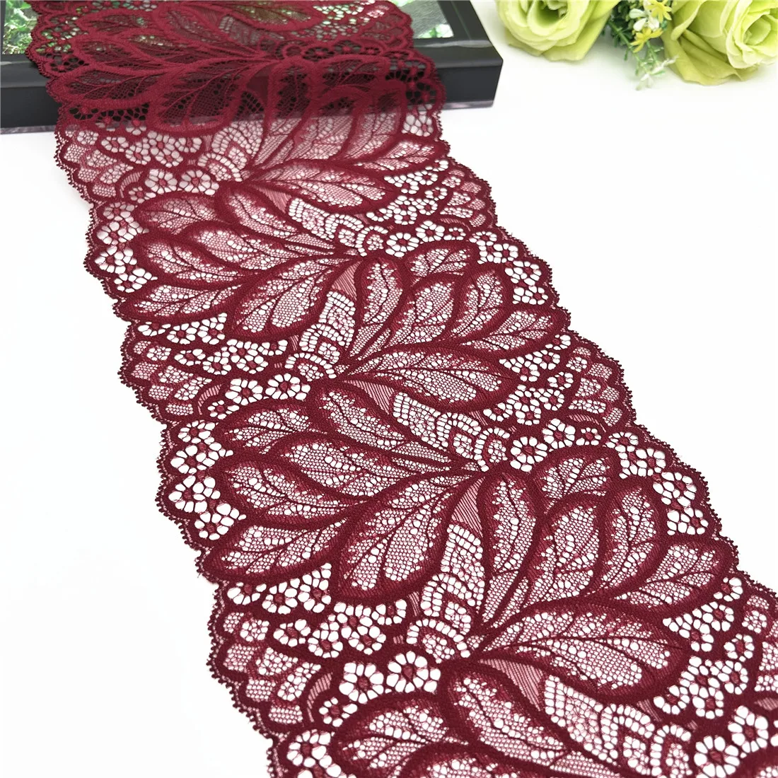 3y/lot Width 17.50cm Burgundy Stretch Elastic Lace Trim 3