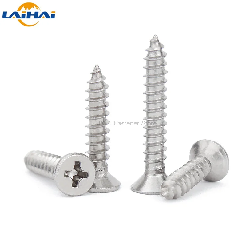 

10/50pcs M3.5 M3.9 M4.2 M4.8 M5.5 M6.3 304 A2-70 stainless steel Cross Phillips Flat Countersunk Head Self-tapping Wood Screw