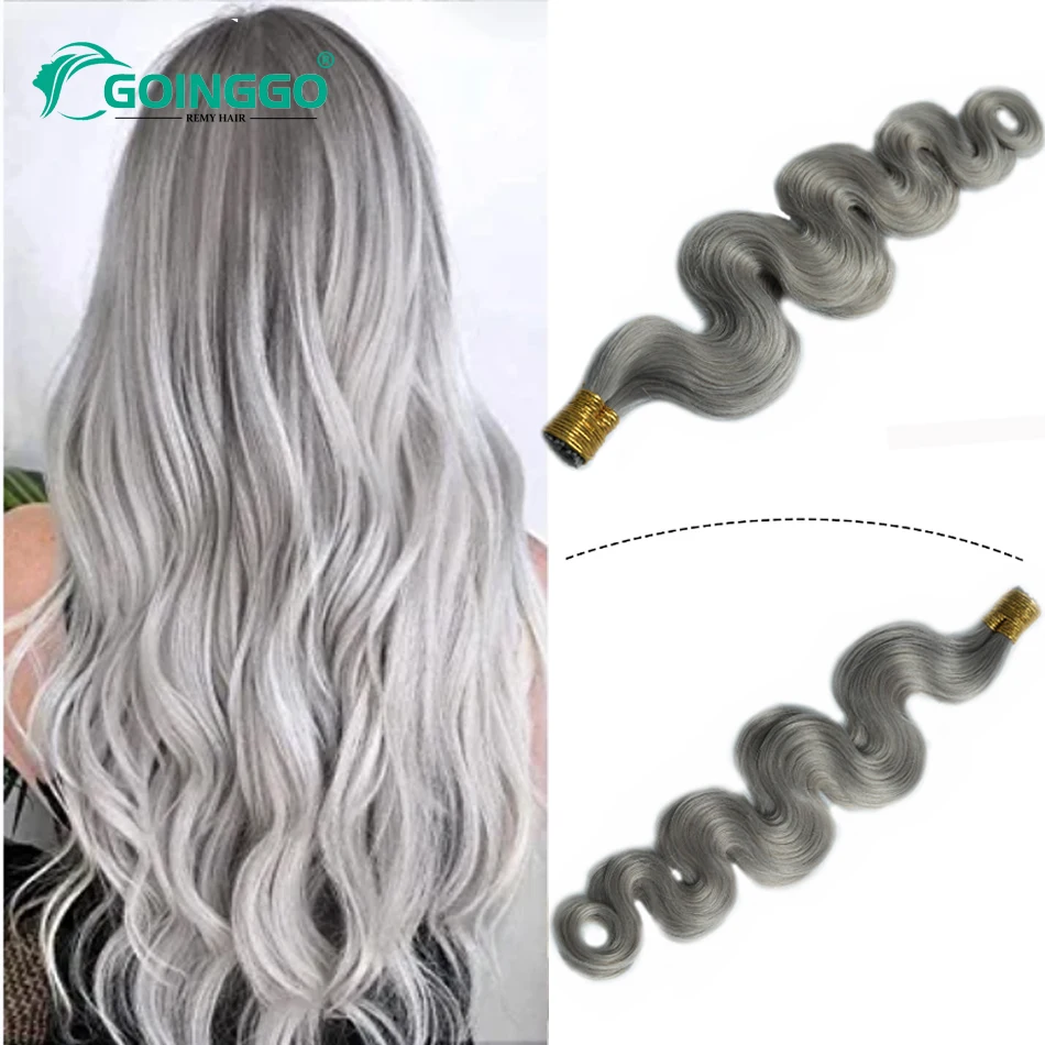 I Tip Hair Extensions Body Wave Human Fusion Hair Extension 100Strands Keratin Capsule Grey Natural Black Brown Color 12-26Inch