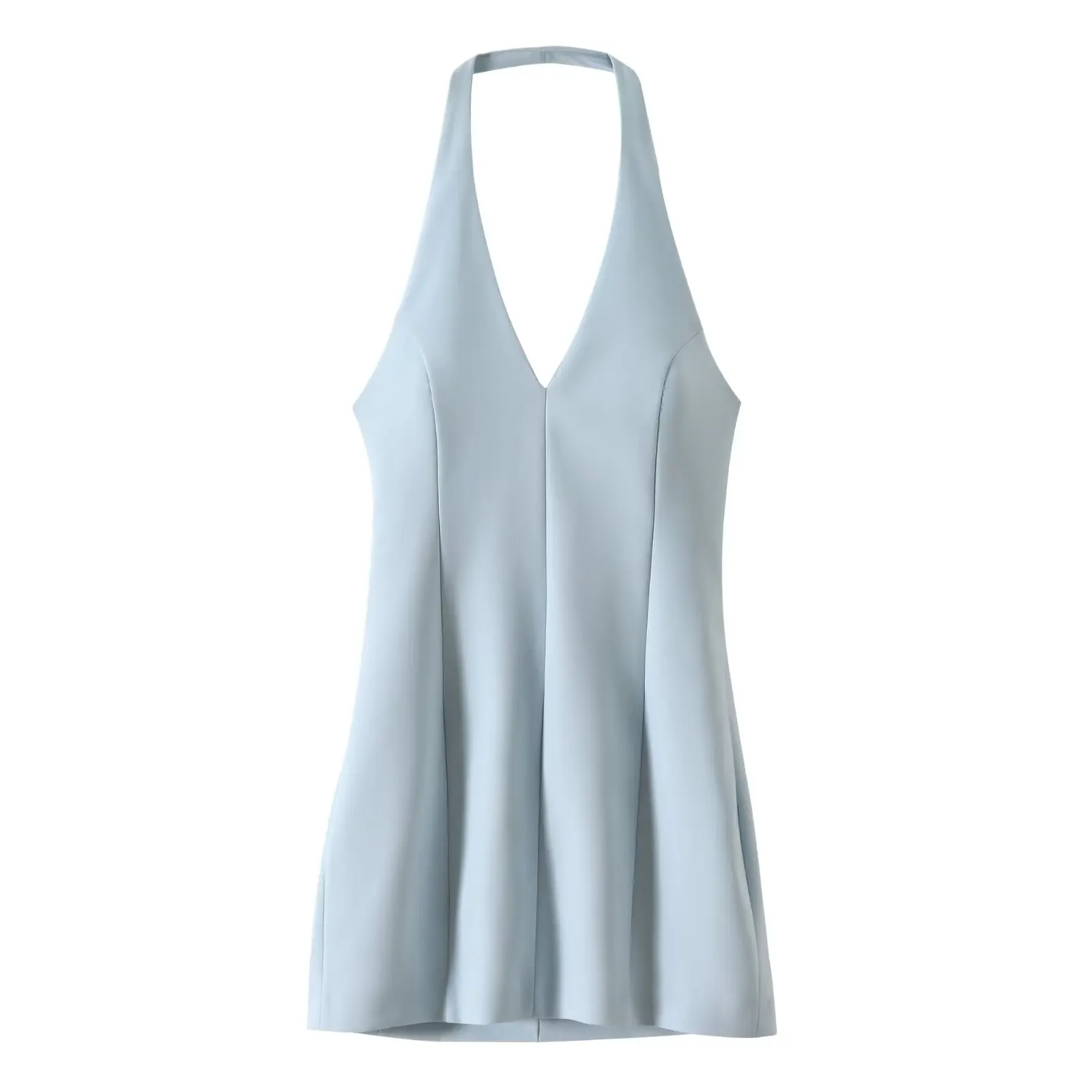 thumbnail image 1 of HH TRAF Vestido corto de verano sexy con cuello halter para mujer, elegante, liso, con escote en V, sin mangas, a la moda, ajustado, sin espalda, 1 of 5