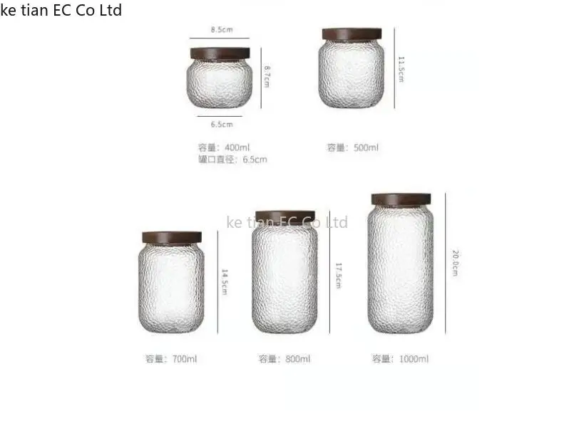 400-1000ML Acacia wood cover glass jar transparent hammered glass sealed jar spice storage bottle coffee bean tea storage jars 6