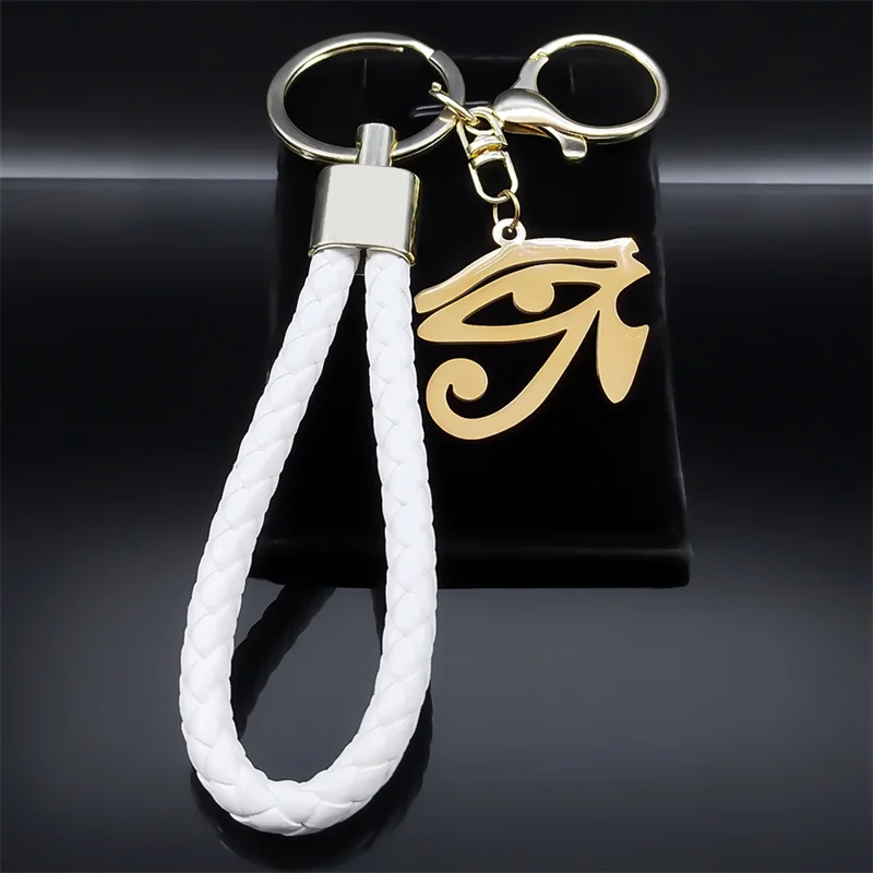Egypt Eye of Horus Stainless Steel Pendant Keychain for Women Men Gold Color Egyptian PU Leather Keyring Souvenir Gift Jewelry