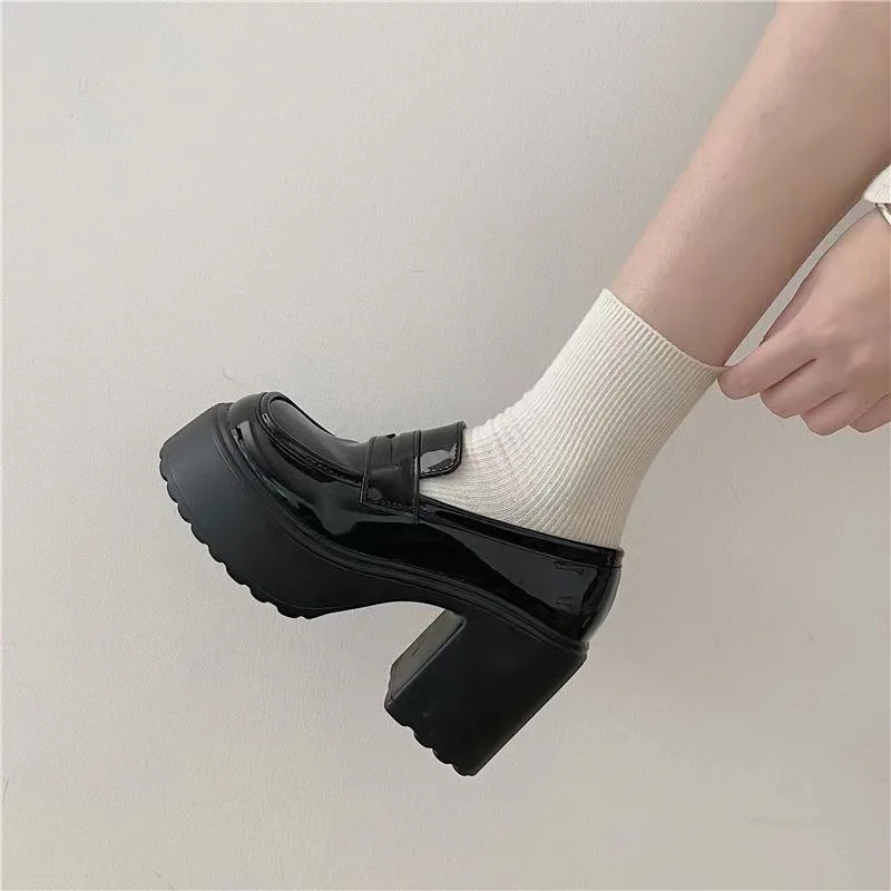 Women's Classic High Heels Leather Shoes Mary Jane Shoes Summer Increaseing Comfortable Lolita Shoe Loafers Student Patent Pumps - Image 5