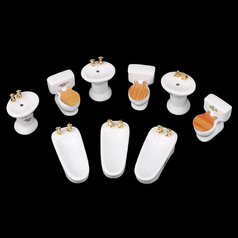 

1Set 1:12 Dollhouse Bathroom Furniture Decor Miniature Bathtub Toilet Washing Table Matching Model Toy Doll House Accessories